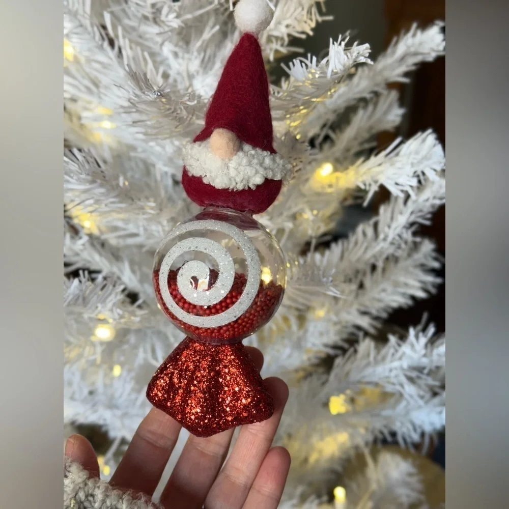Gnome Glittery Swirl Red and White Santa Large Ornament